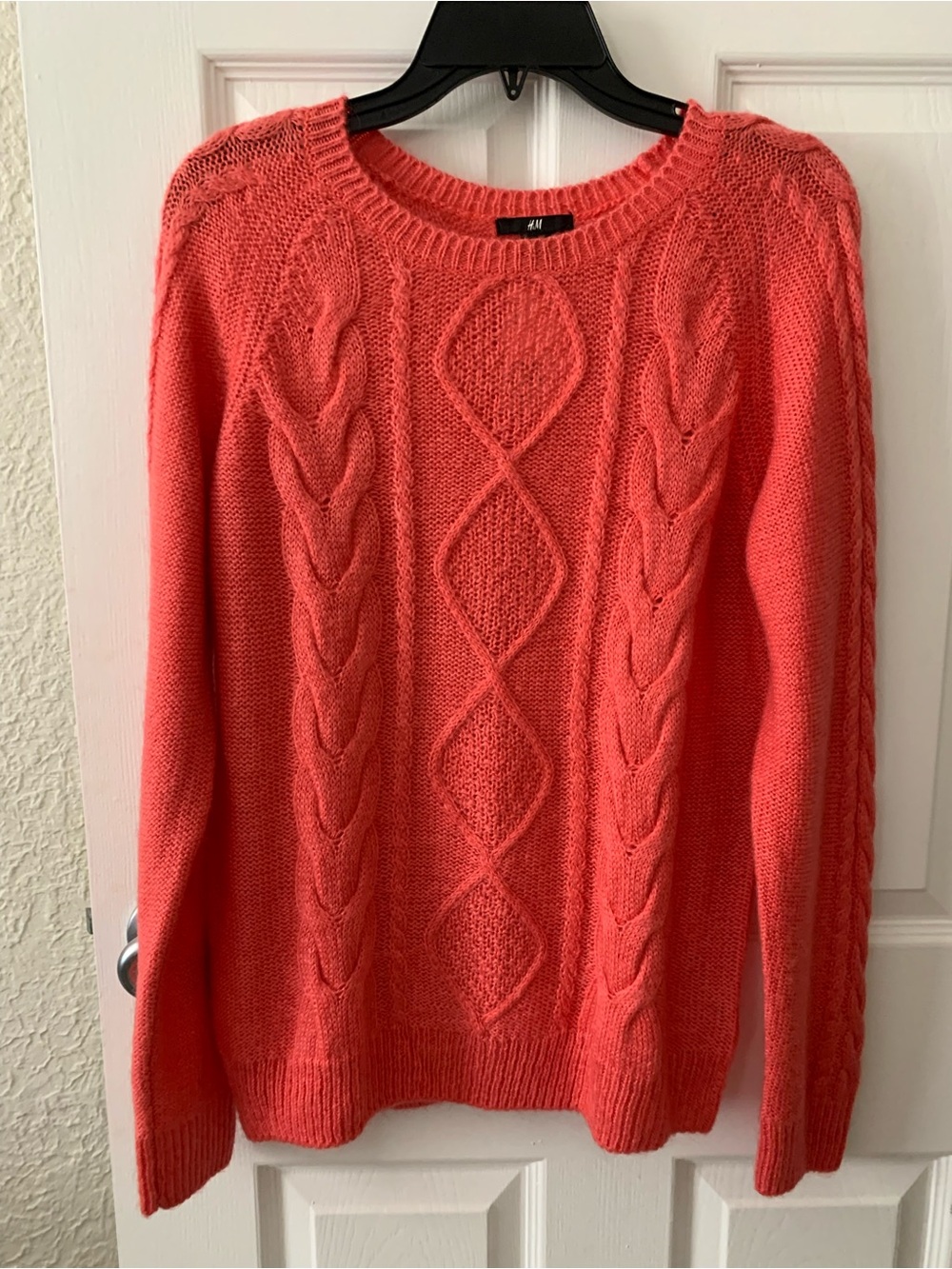 H&M Coral Cable-Front Crewneck Sweater